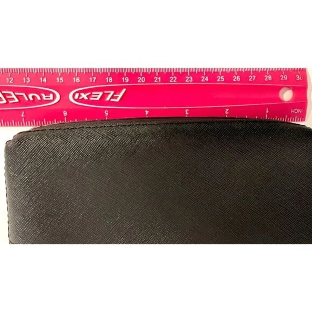 Michael Kors Black Leather Double Zip Wristlet‎ Wallet Clutch Purse Gold Tone